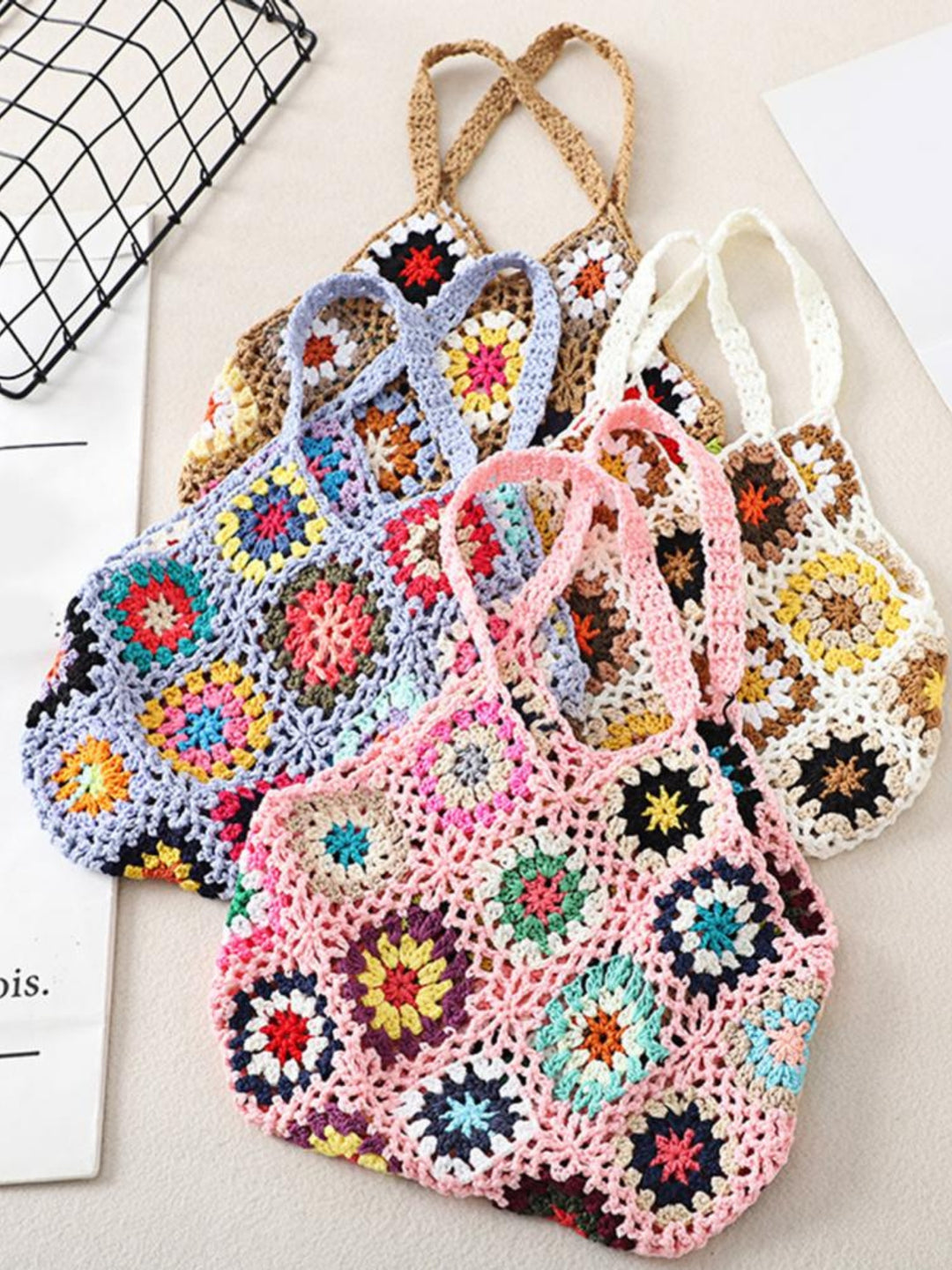 Bohemian Crochet Knitted Tote Bag
