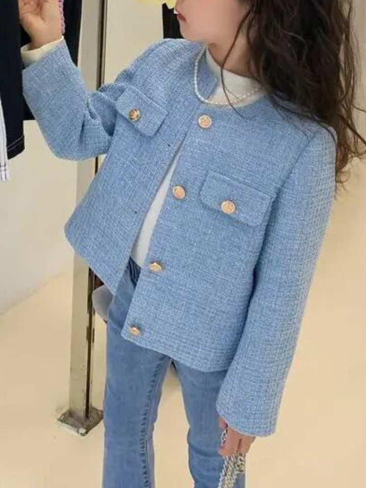 Stylish Girls' Button-Front Tweed Jacket Mia Belle Girls