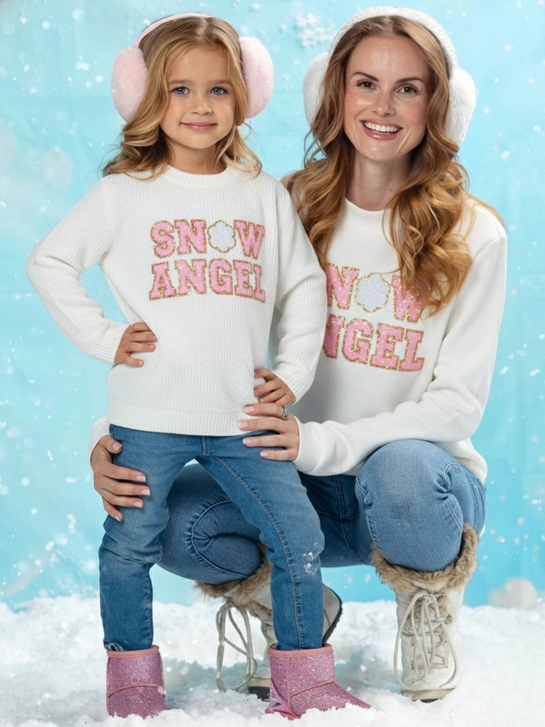 Mommy and Me Cozy Snow Angel Christmas Sweater Mia Belle Girls