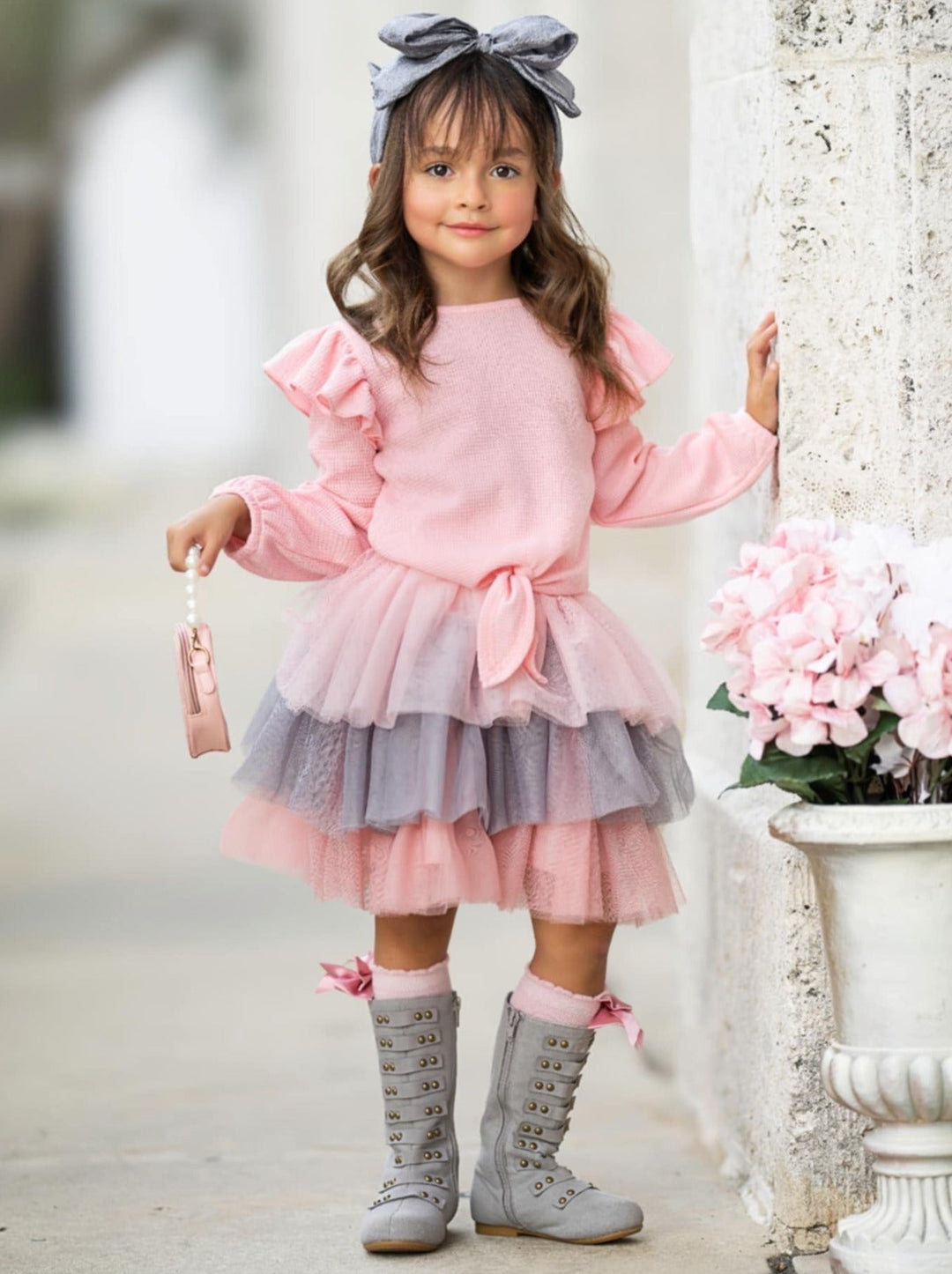 Pink Ruffle Top and Layered Tutu Skirt Set Mia Belle Girls