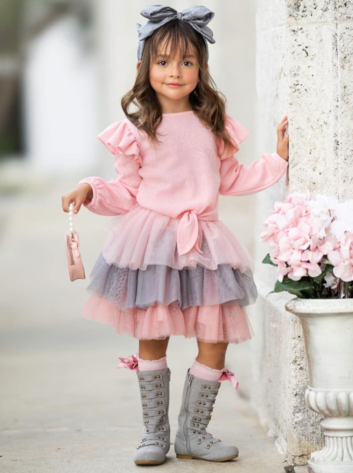 Pink Ruffle Top and Layered Tutu Skirt Set Mia Belle Girls
