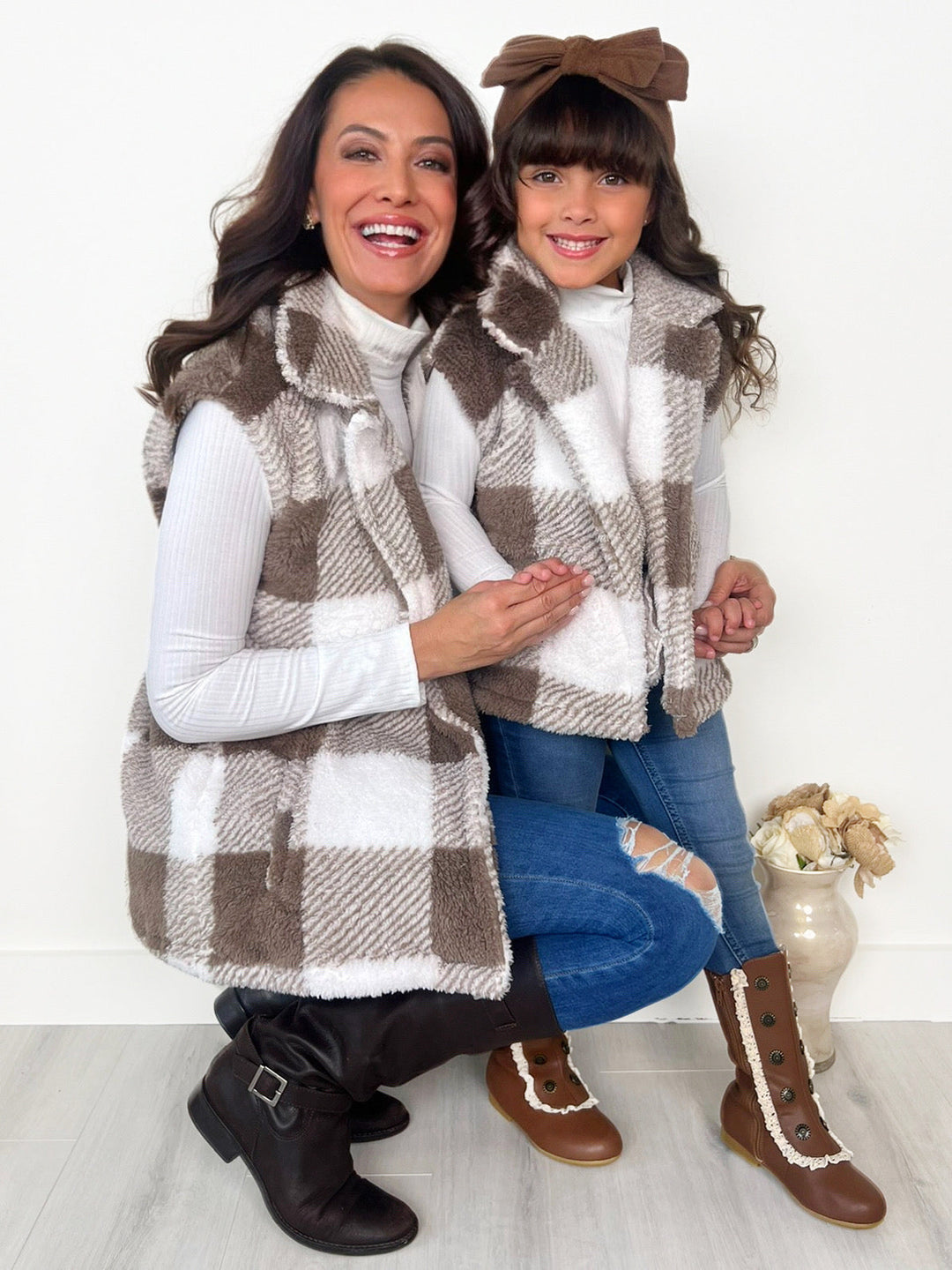 Mommy and Me Cozy Faux Fur Plaid Vest Mia Belle Girls