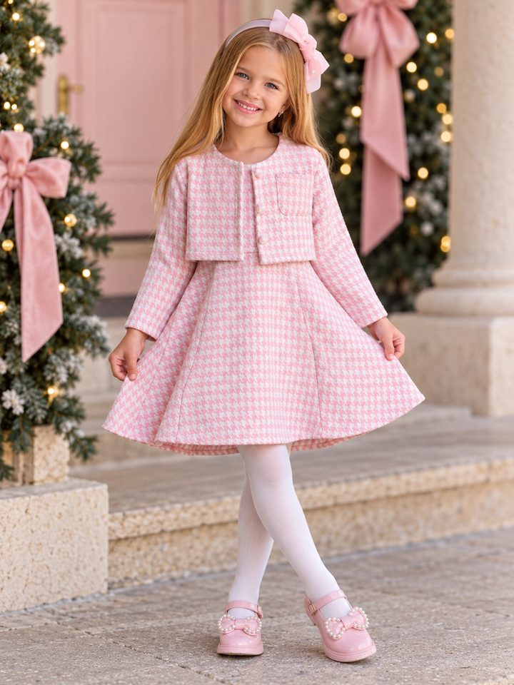 Pretty Poise Houndstooth Matching Jacket & Dress Set