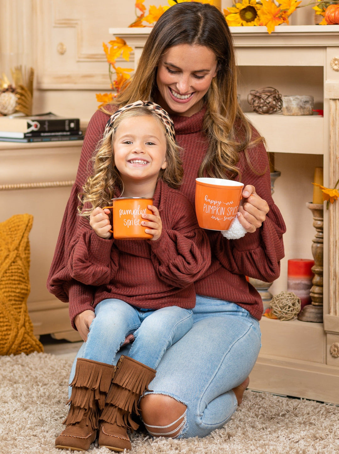 Mommy and Me Matching Sweaters | Fall Puff Sleeved Turtleneck Sweaters