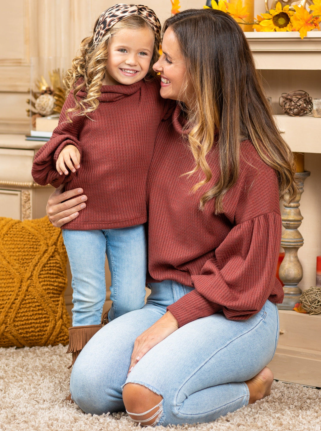 Mommy and Me Matching Sweaters | Fall Puff Sleeved Turtleneck Sweaters
