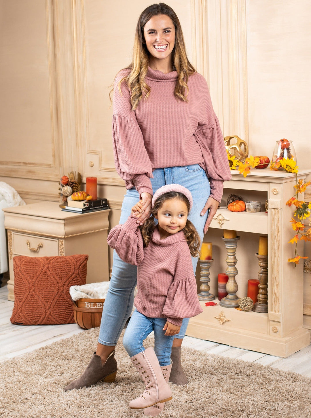 Mommy and Me Matching Sweaters | Fall Puff Sleeved Turtleneck Sweaters