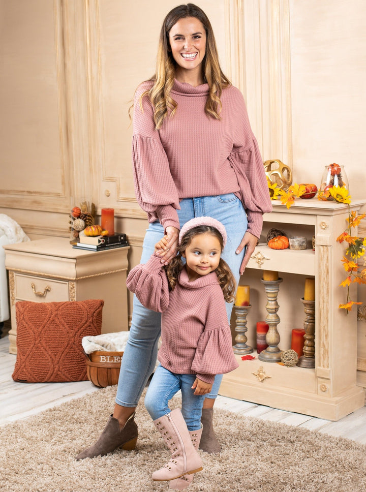 Mommy and Me Matching Sweaters | Fall Puff Sleeved Turtleneck Sweaters
