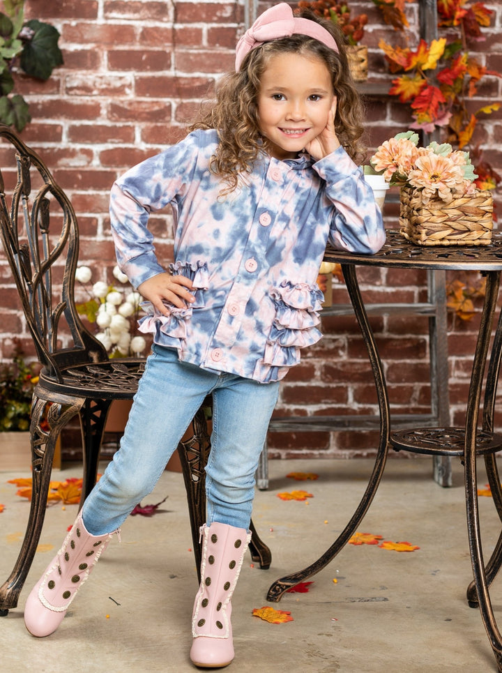 Kids Sweaters & Cardigans | Tie Dye Ruffle Hoodie | Mia Belle Girls