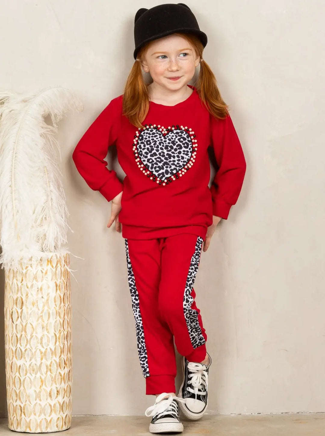Girls Leopard Heart Applique Sweatshirt and Jogger Set Mia Belle Girls