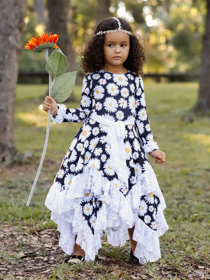 Girls Double Layer Handkerchief Dress with Lace Ruffles Mia Belle Girls