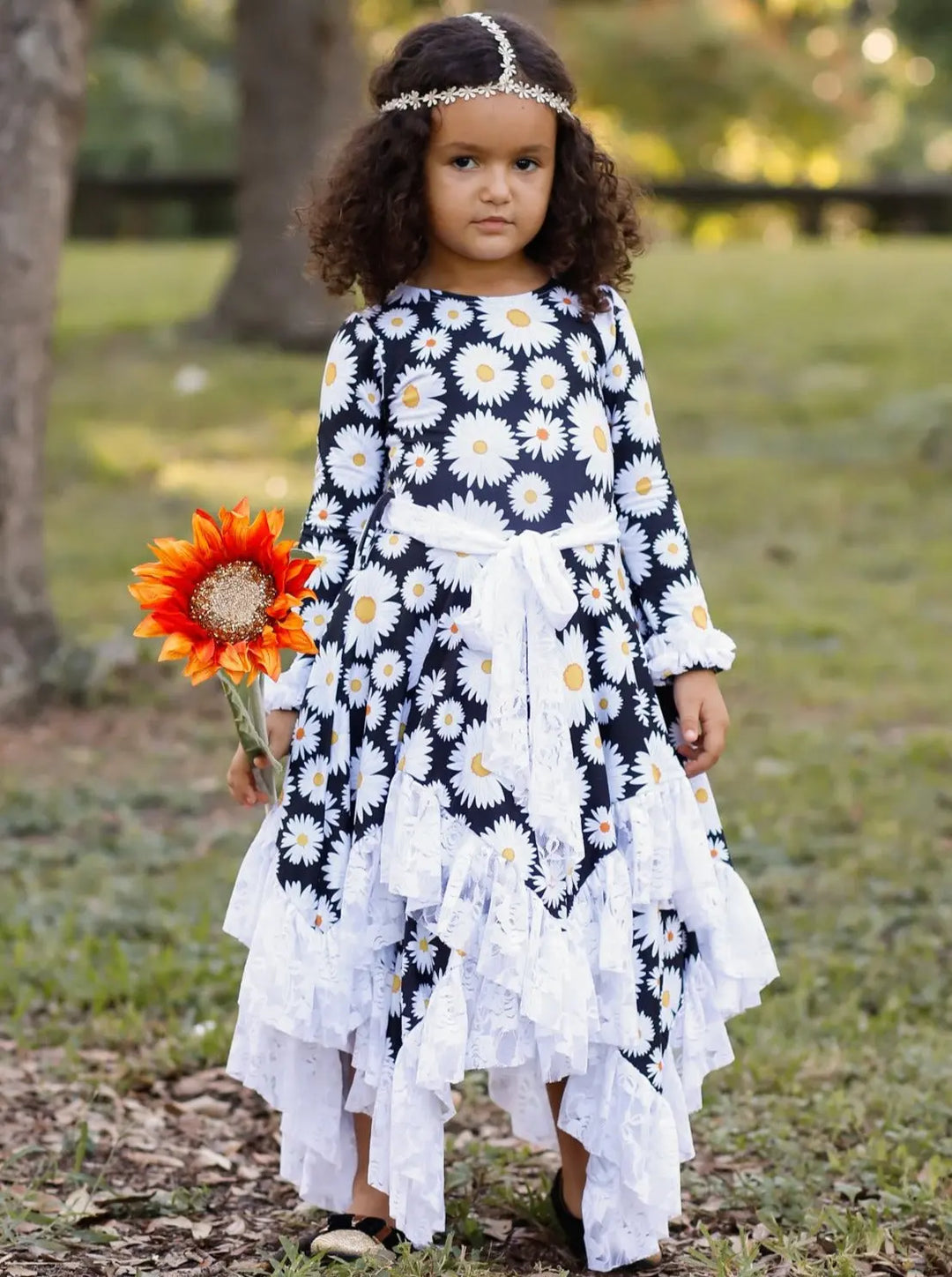 Girls Double Layer Handkerchief Dress with Lace Ruffles Mia Belle Girls