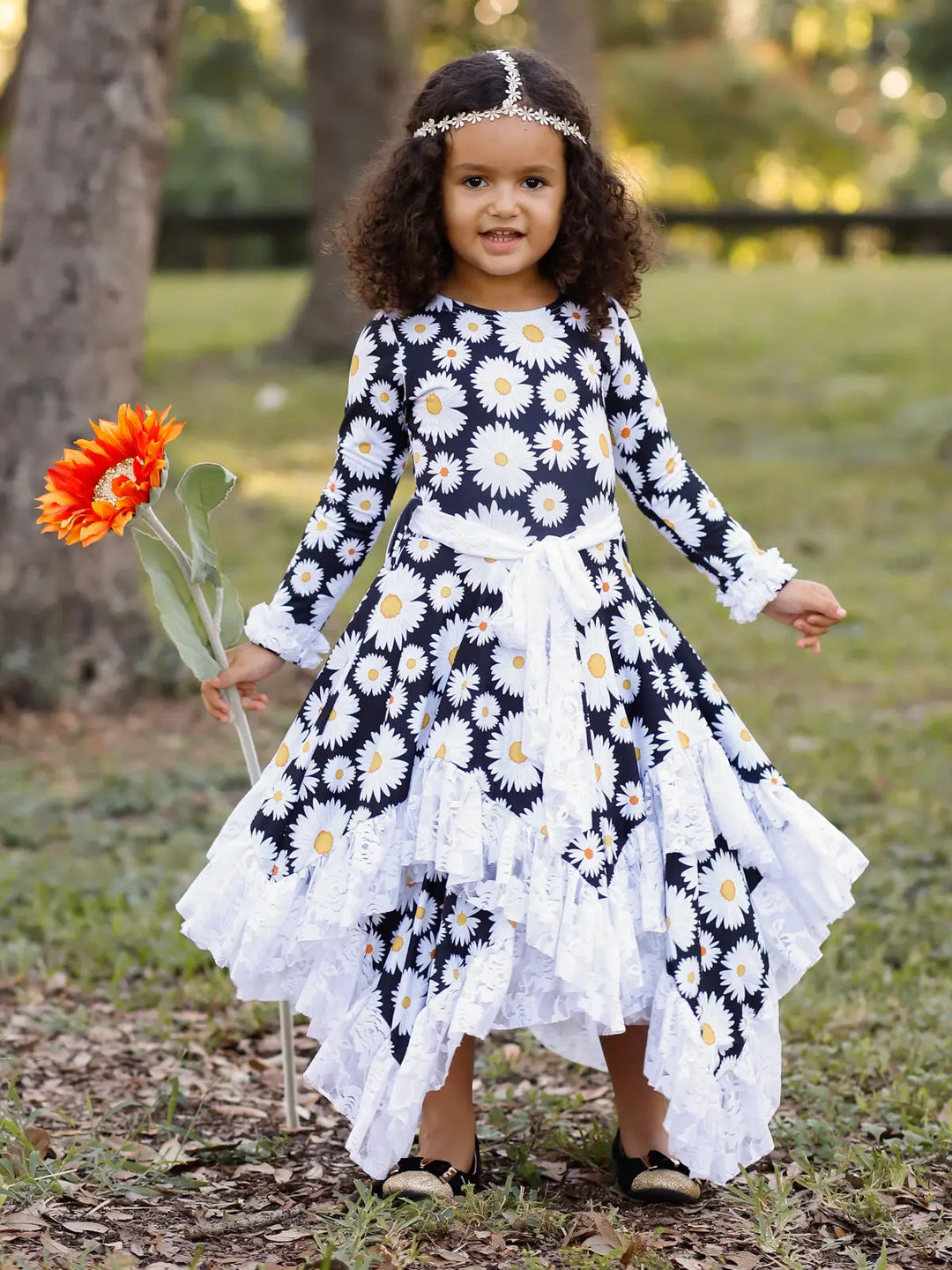 Girls Double Layer Handkerchief Dress with Lace Ruffles Mia Belle Girls
