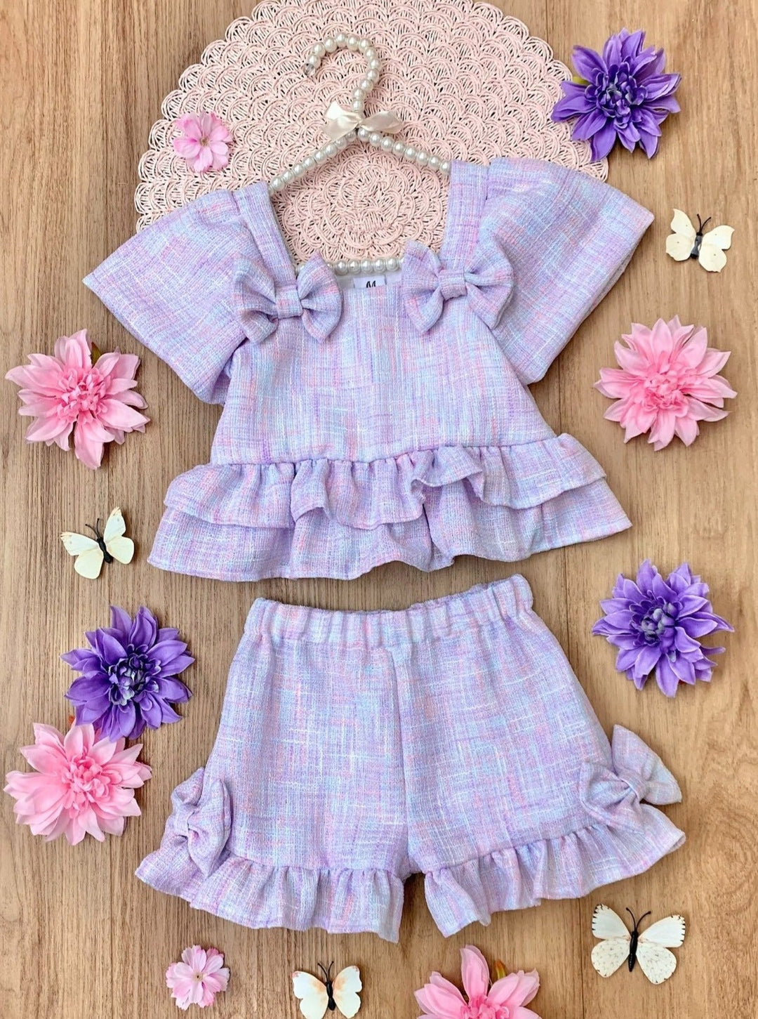 Mia Belle Girls Pastel Tweed Top And Short Set | Girls Elevated Casual