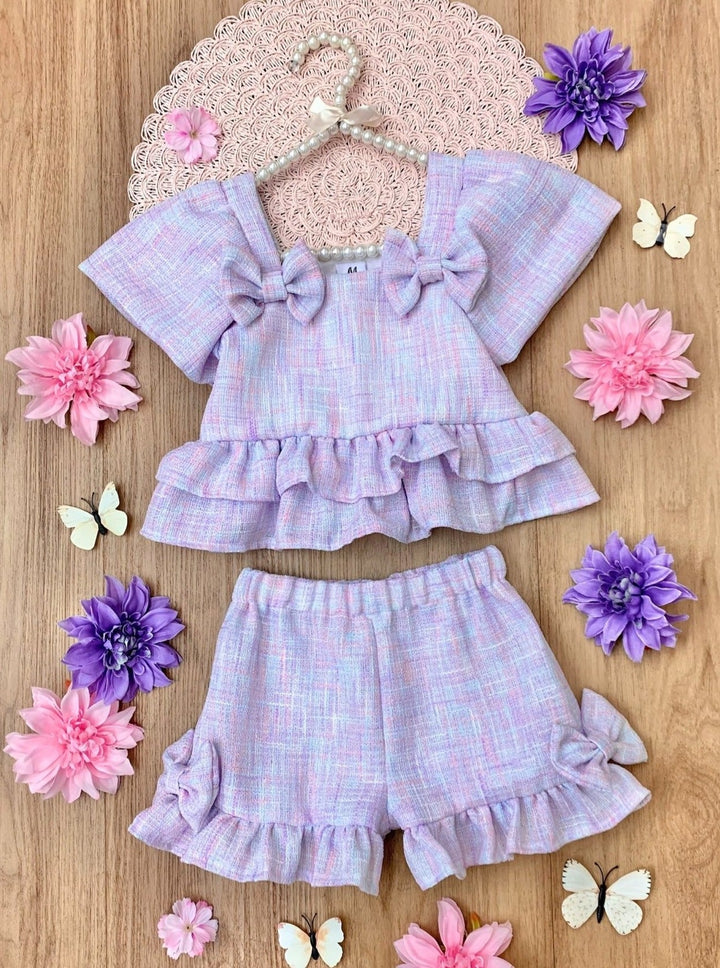 Mia Belle Girls Pastel Tweed Top And Short Set | Girls Elevated Casual