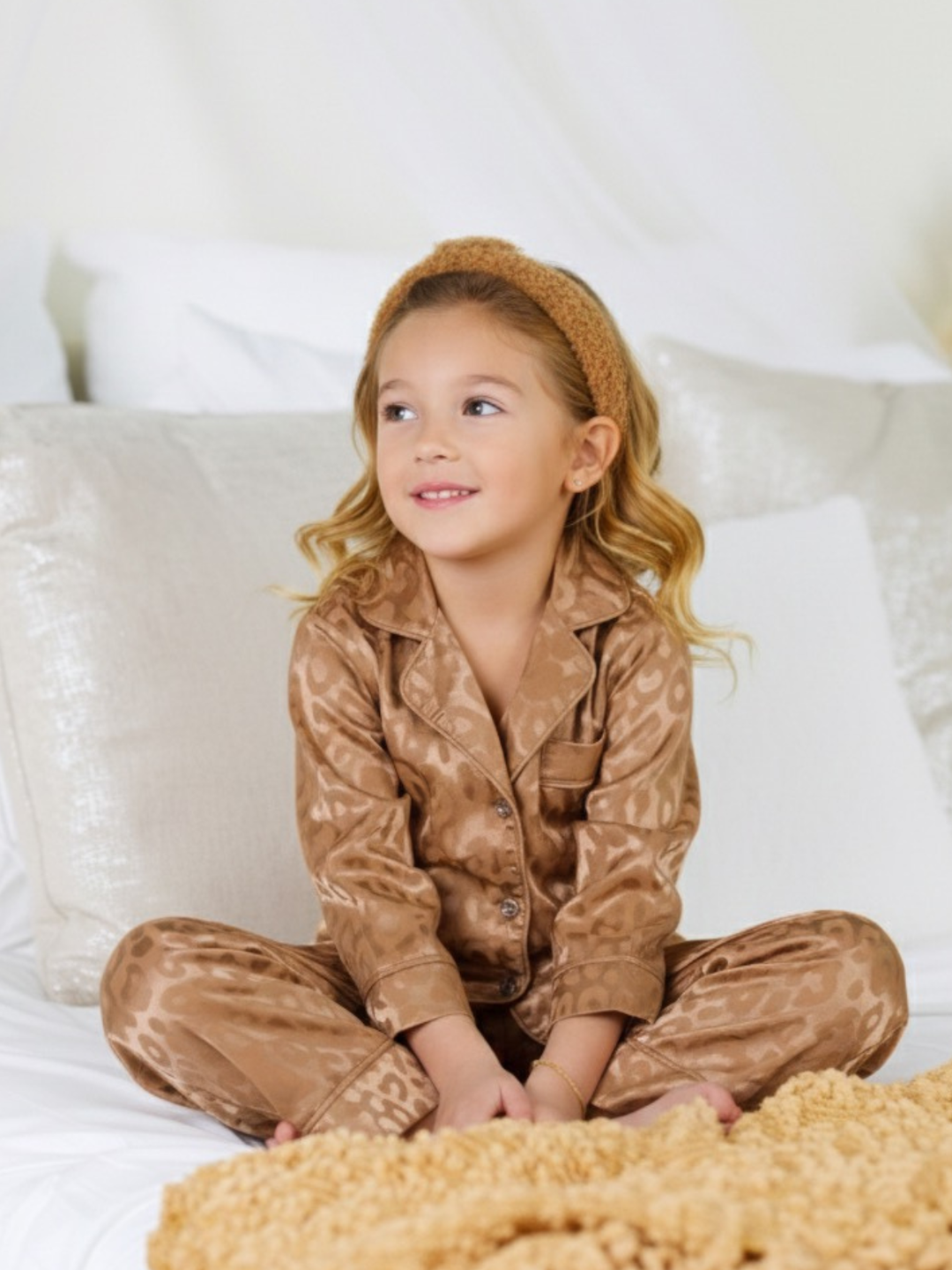 Mommy and Me Gold Leopard Print Silky Pajama Set