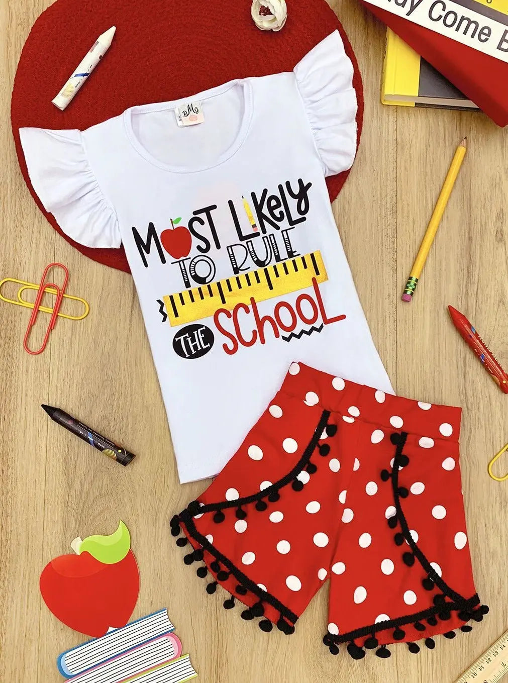 First Day of School | Rule the School Shorts Set | Mia Belle Girls
