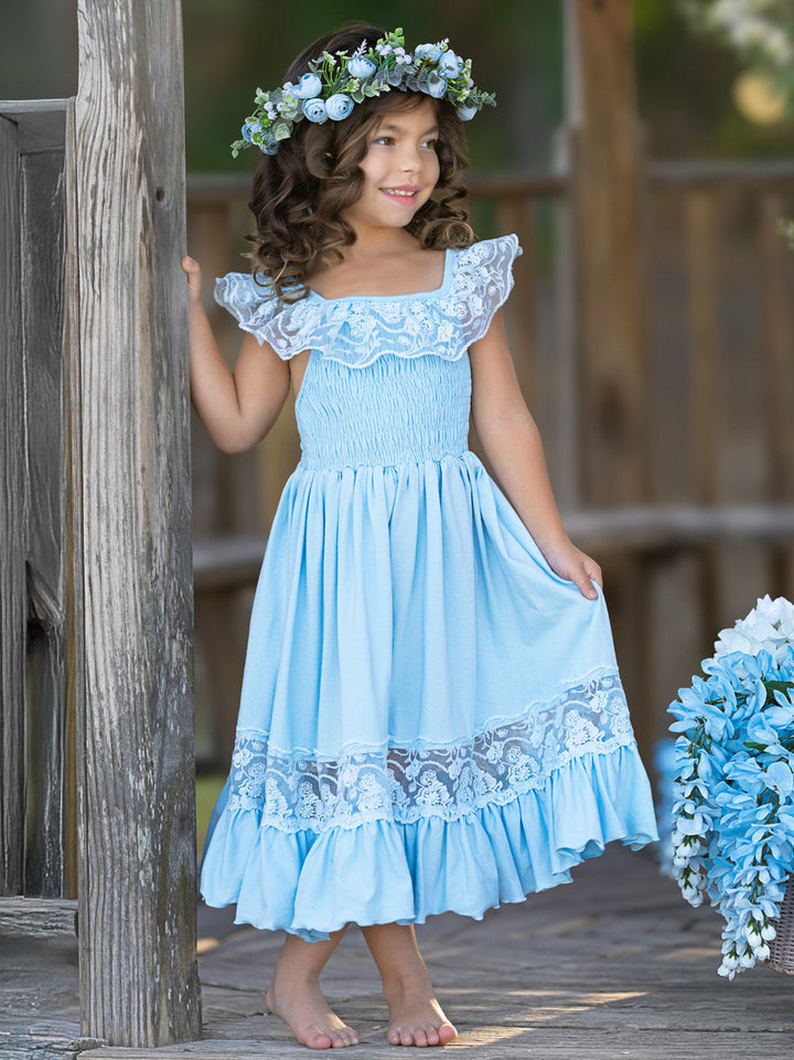 Baby Blue Spring Chic Lace Maxi Dress