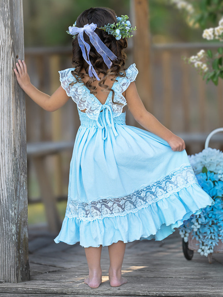 Baby Blue Spring Chic Lace Maxi Dress