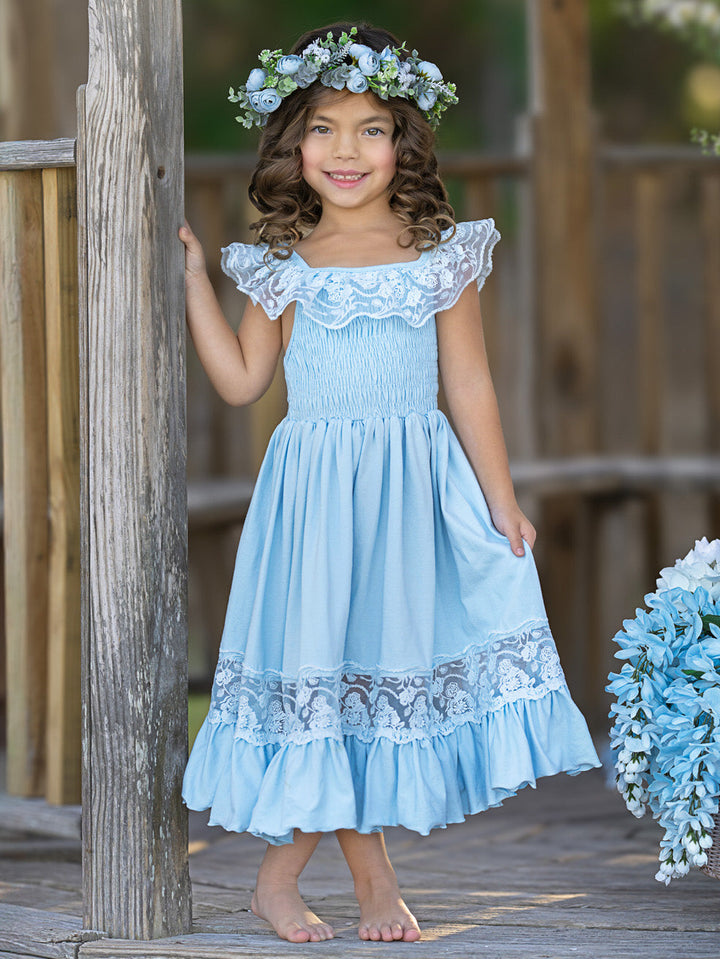 Baby Blue Spring Chic Lace Maxi Dress