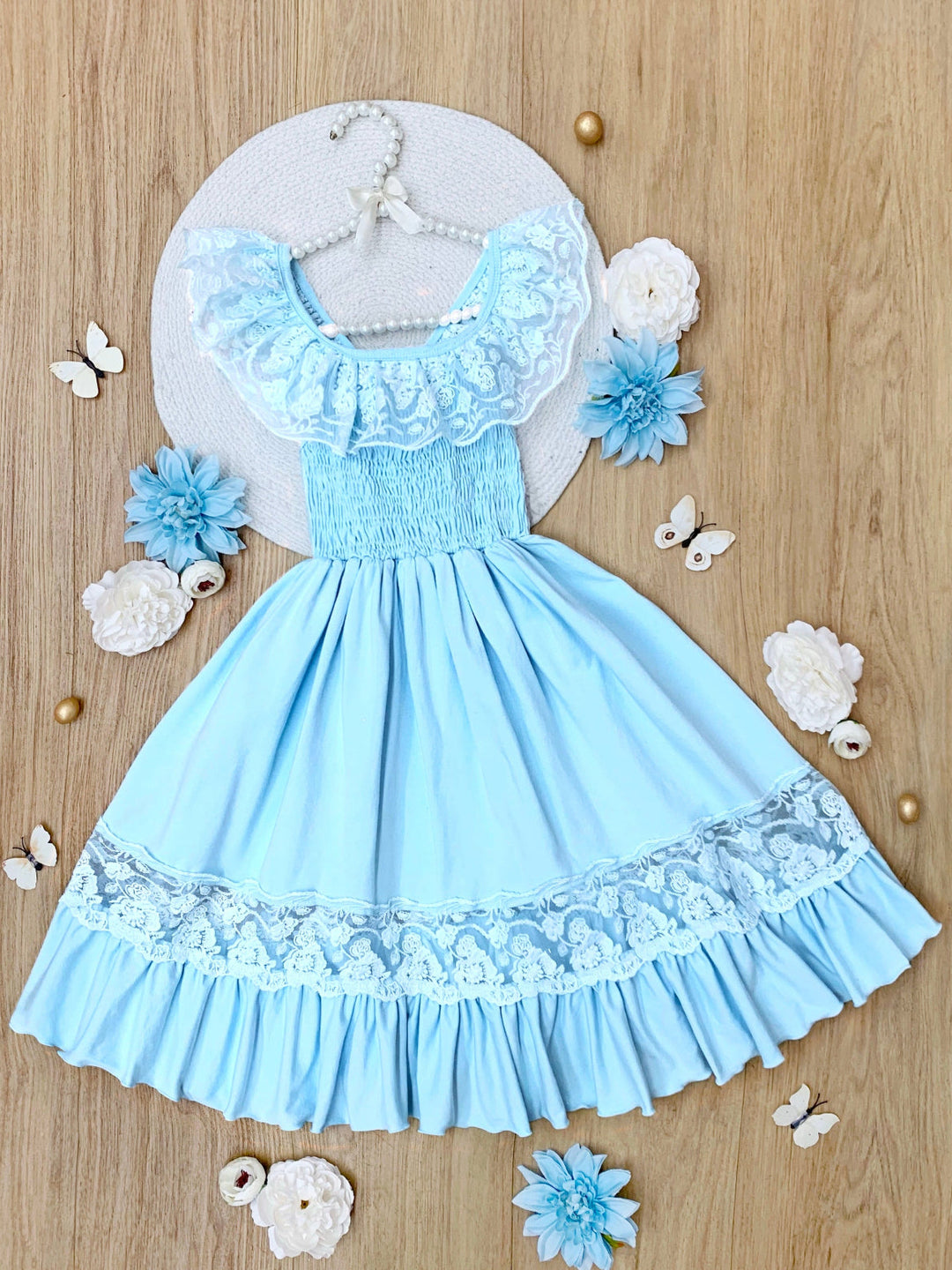 Baby Blue Spring Chic Lace Maxi Dress