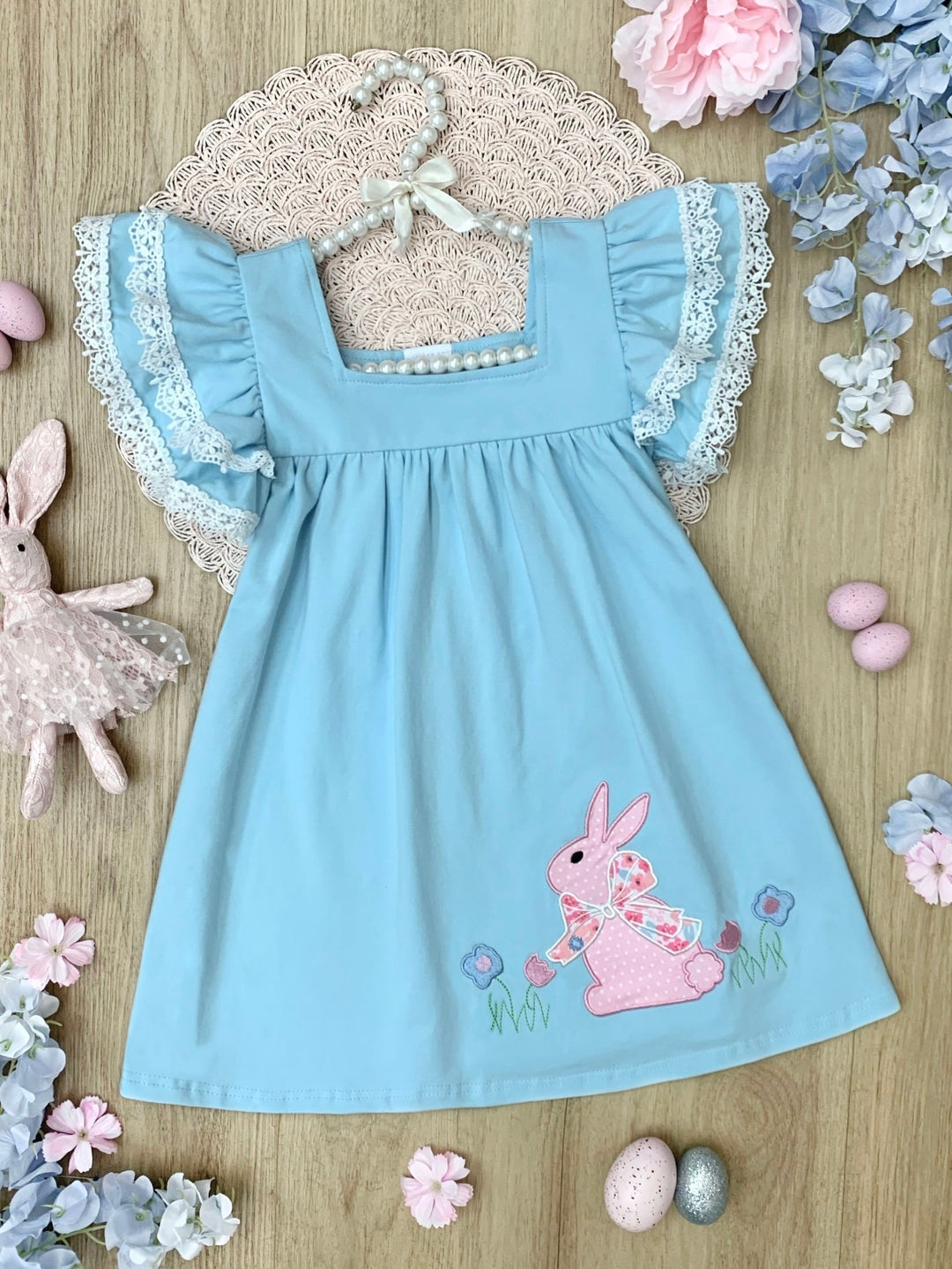 Blue Bunny Bliss Flutter Sleeve Dress