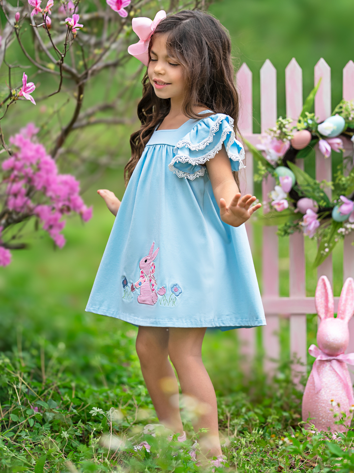 Blue Bunny Bliss Flutter Sleeve Dress