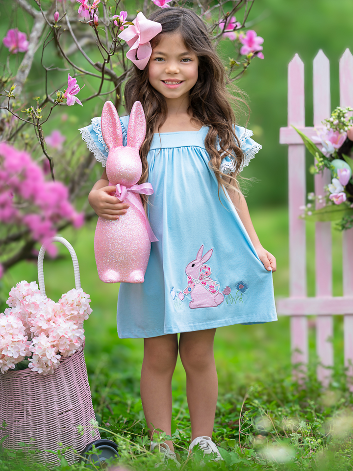 Blue Bunny Bliss Flutter Sleeve Dress