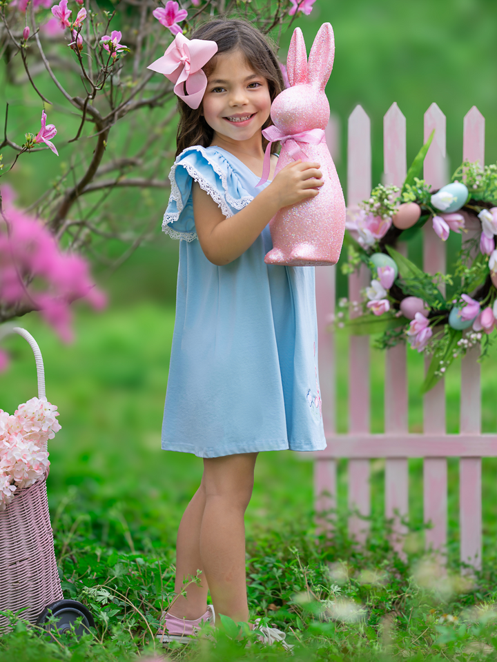 Blue Bunny Bliss Flutter Sleeve Dress