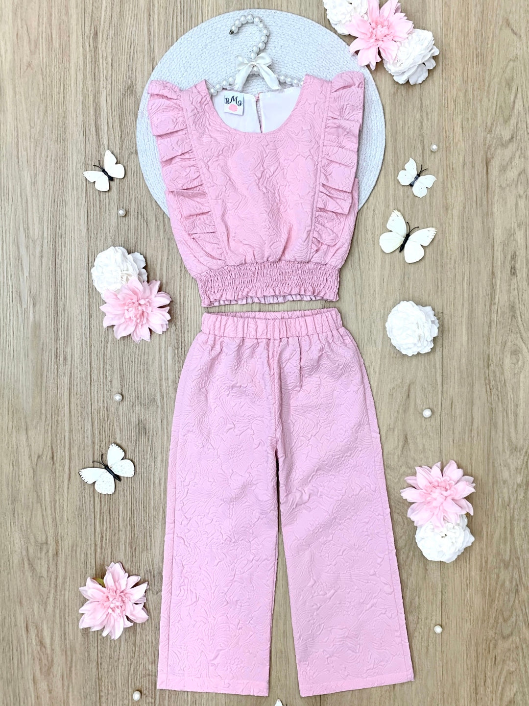 Springtime Blush Textured Top and Matching Pant Set Mia Belle Girls