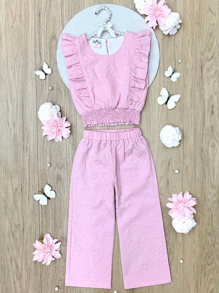 Springtime Blush Textured Top and Matching Pant Set Mia Belle Girls