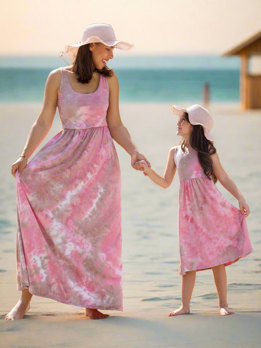 Mommy and Me Blush Breeze Tie-Dye Maxi Dress