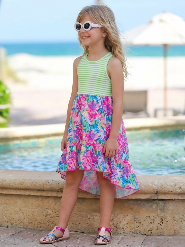 Tropical Bloom Sleeveless Hi-Lo Dress Mia Belle Girls