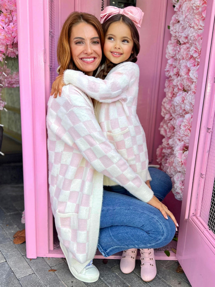 Mommy and Me Checkered Charm Pink Cardigan Mia Belle Girls
