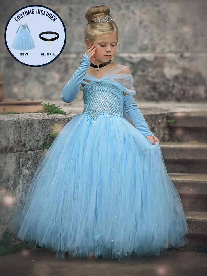 Magical Glass Slipper Princess Costume Gown with Necklace