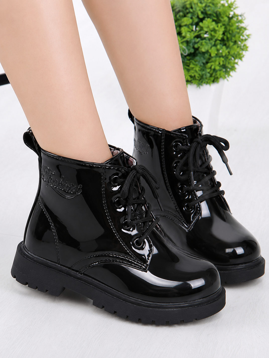 Patent Preppy Style Boots By Liv and Mia Black / 8.5