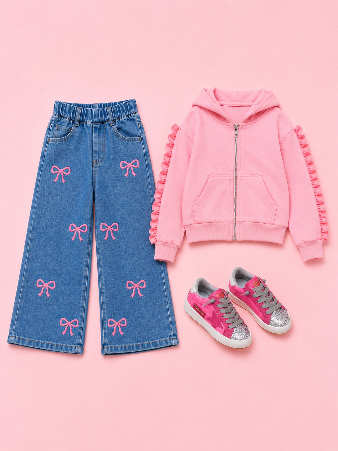 Pretty in Pink Bow Denim 3-Piece Outfit