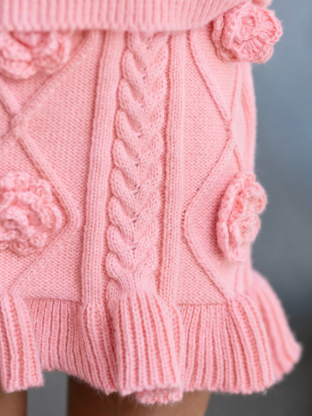 Rosette Matching Cable Knit Sweater and Skirt Set