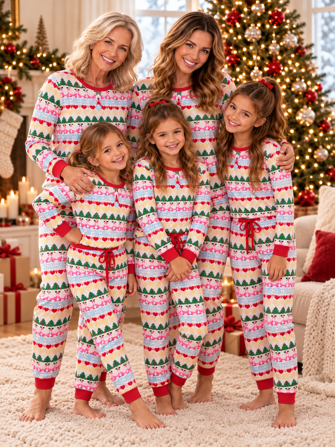 Family Matching Colorful Christmas Fair Isle 2-Piece Pajama Set