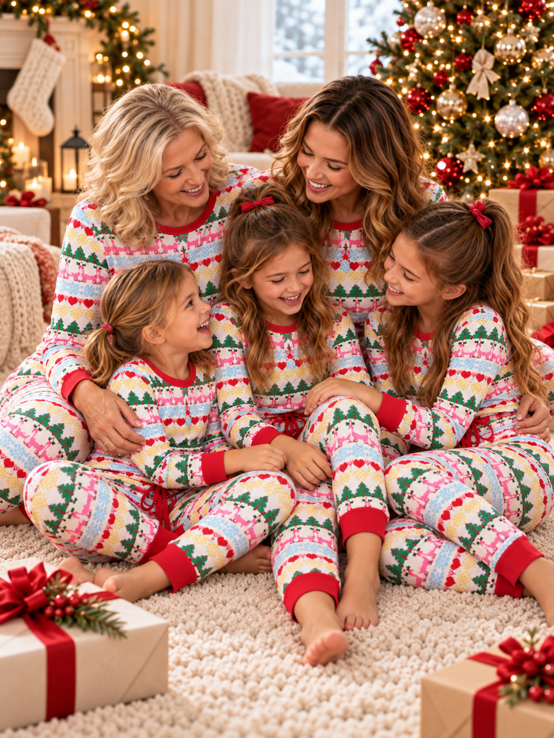 Family Matching Colorful Christmas Fair Isle 2-Piece Pajama Set