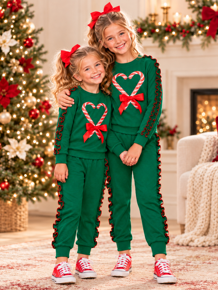 Candy Cane Heart Ruffle Jogger Set