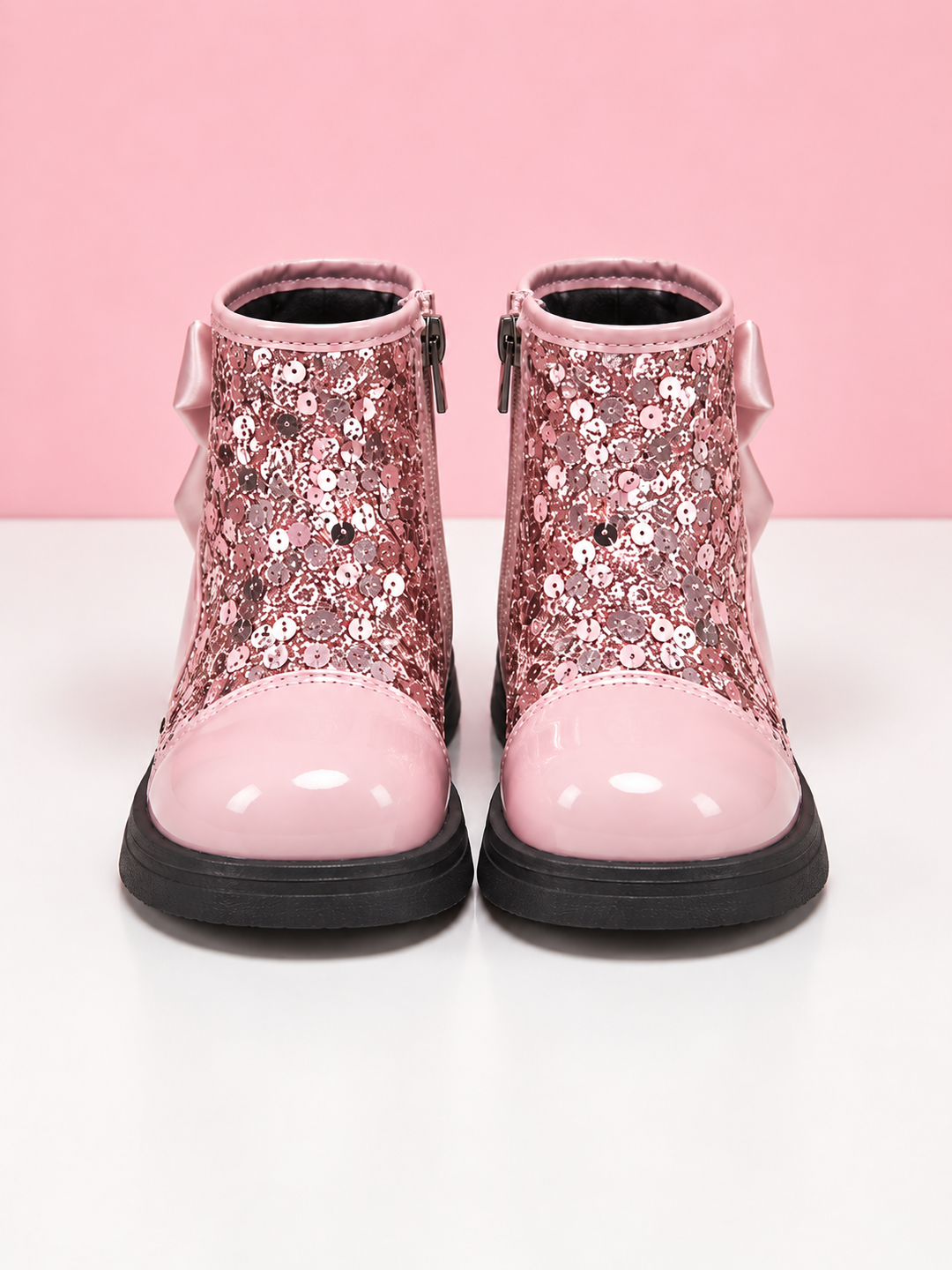 Pink Sparkle Bow Ankle Boots
