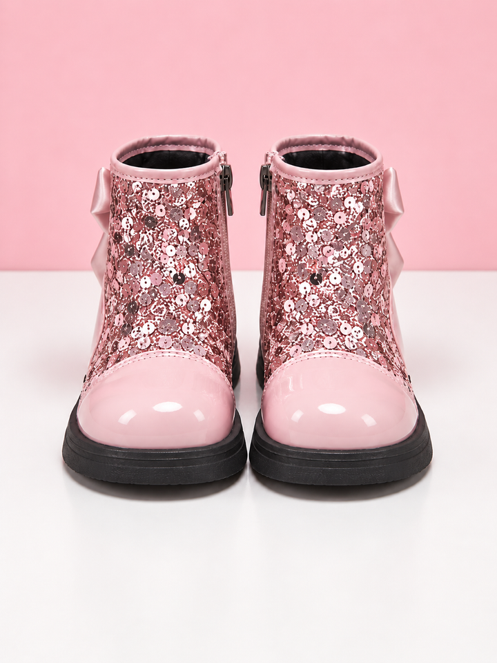 Pink Sparkle Bow Ankle Boots