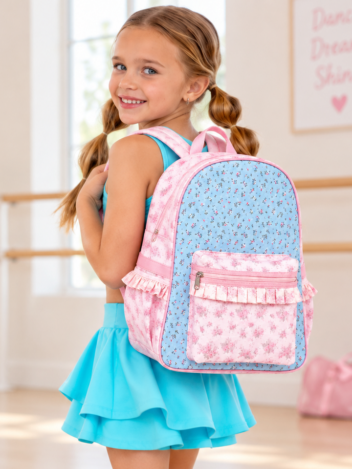 Girls Floral Quilted Ruffle Backpack