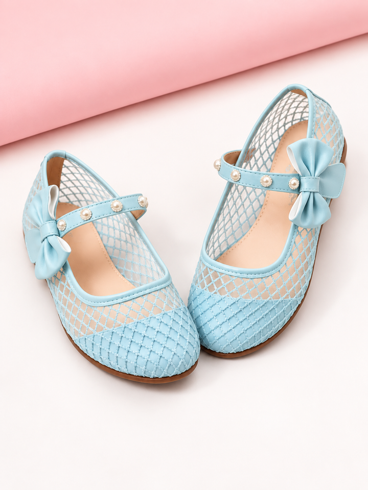 Icy Blue Pearl Mesh Mary-Jane Flats