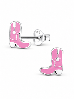 Sterling Silver Stud Earrings Pink Cowboy Boots