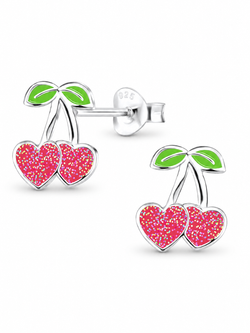Sterling Silver Stud Earrings Cherry Heart