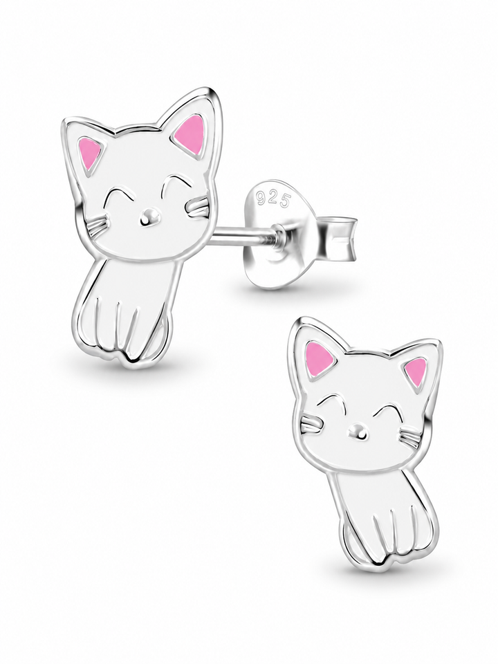 Sterling Silver Stud Earrings Cute Cat Mia Belle Girls