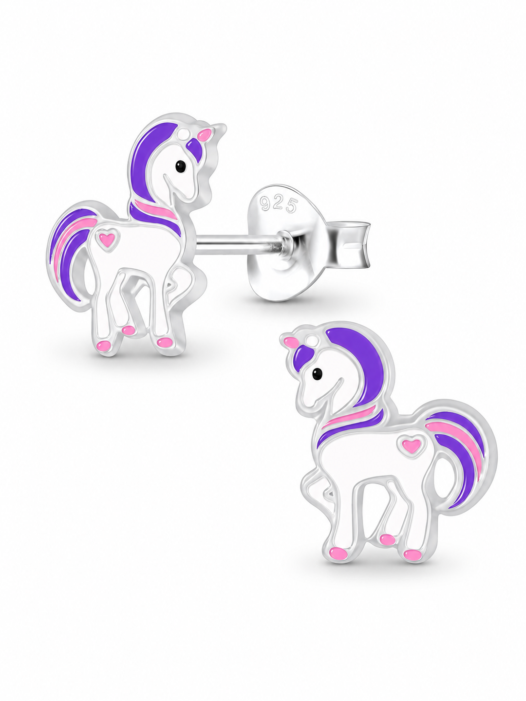 Sterling Silver Stud Earrings Purple Unicorn Mia Belle Girls