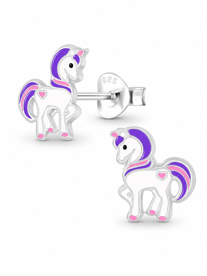 Sterling Silver Stud Earrings Purple Unicorn Mia Belle Girls