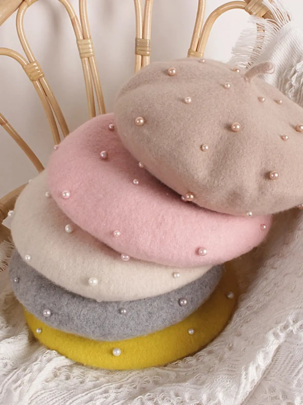 Toddler Fashion Accessories | Little Girls Winter Wool Pearl Beret
